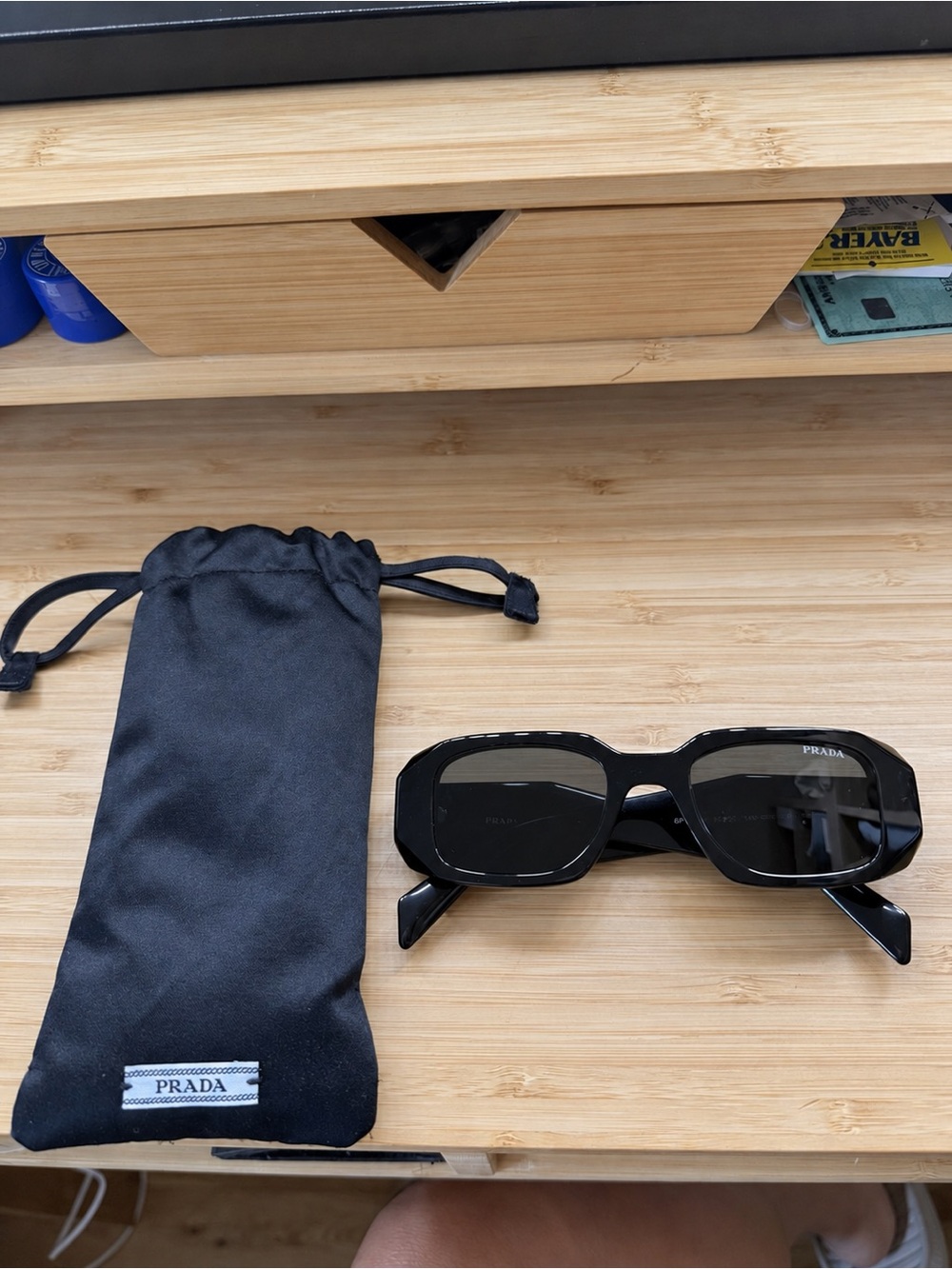 Authentic Prada SPR 17W Black Rectangular Sunglasses with Pouch